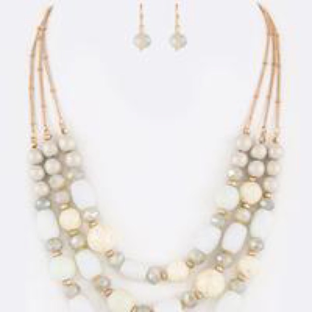 3 Strand Layered Necklace & Earrings Set